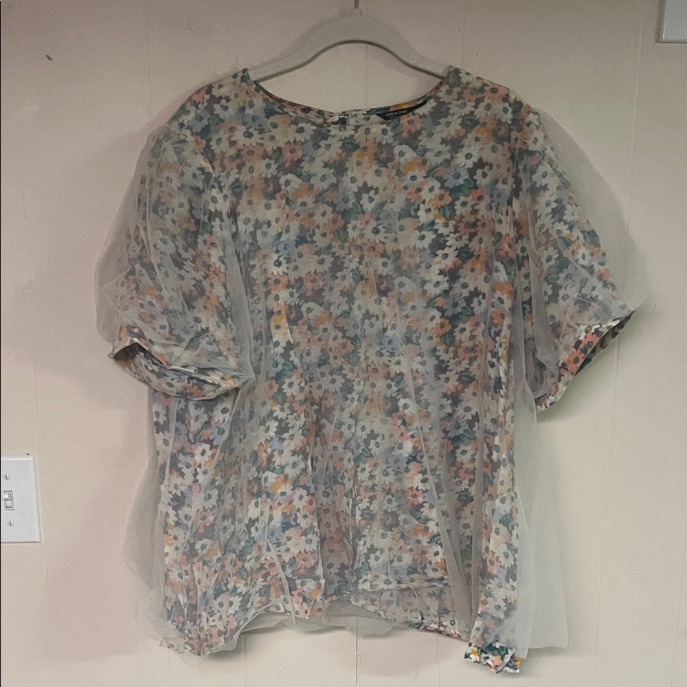 SHEIN Floral Sheer Blouse with Multicolor Design